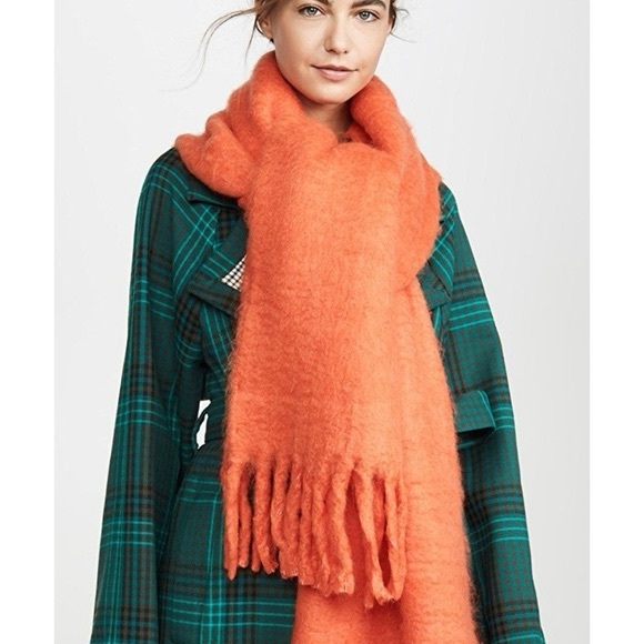 NWT Rebecca Minkoff Large Warm Woven Blanket Fringe Scarf Bright Orange - Picture 1 of 6